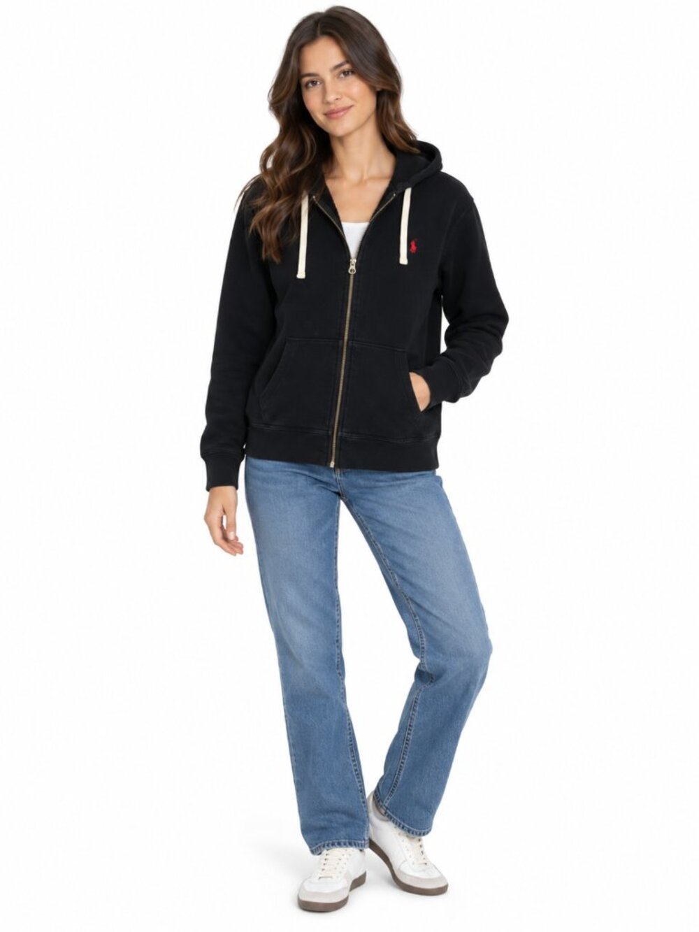 POLO RALPH LAUREN Women Black Zip Up Hoodie Red Pony Heavyweight Large L